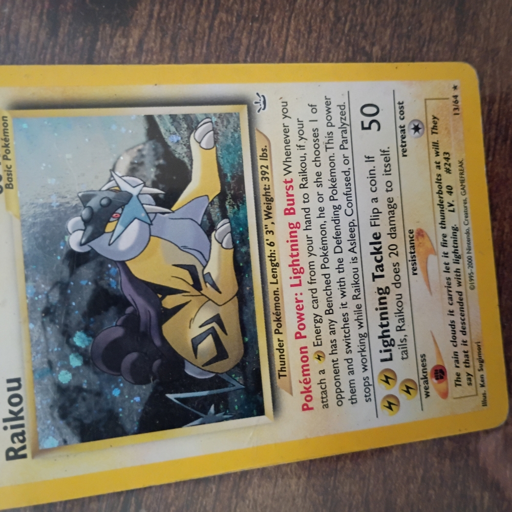 Pokemon Trading Card - Raikou with Yellow and Blue